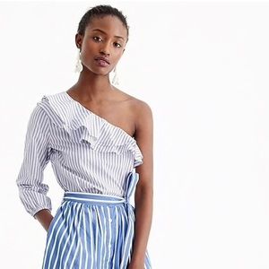 J.Crew One Shoulder Striped Ruffle Blouse size 8